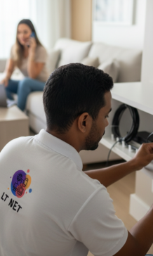 Equipe LT NET em instalação limpa e organizada